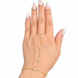 S925 Sterling Silver CZ Heart & Leaf Ring Bracelet – 18K Gold Plated